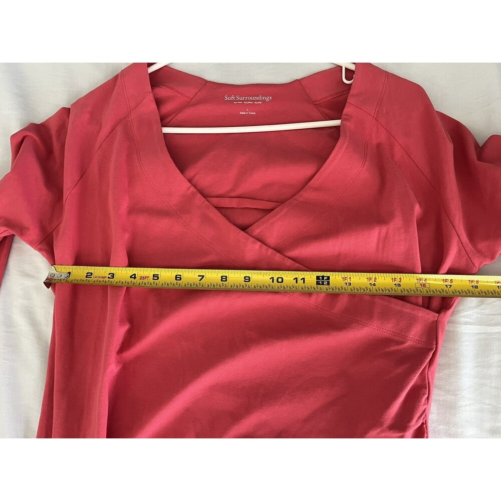 Soft Surroundings Wear Anywhere Dress Pink Faux Wrap 3/4 Sleeve Pullover Size L - Picture 9 of 9